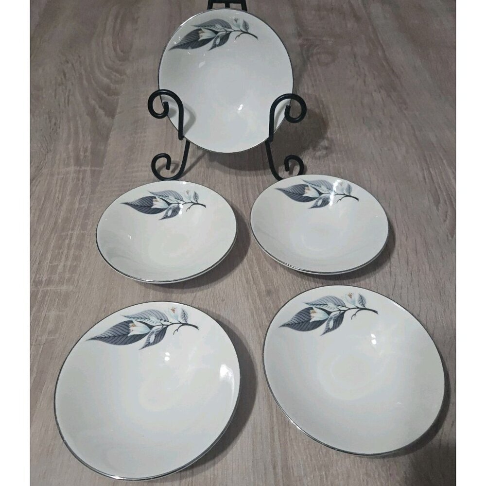 Set Of 5 Homer Laughlin Rhythm 5 1/4" Fruit Oatmeal Bowls Mcm Vintage Floral